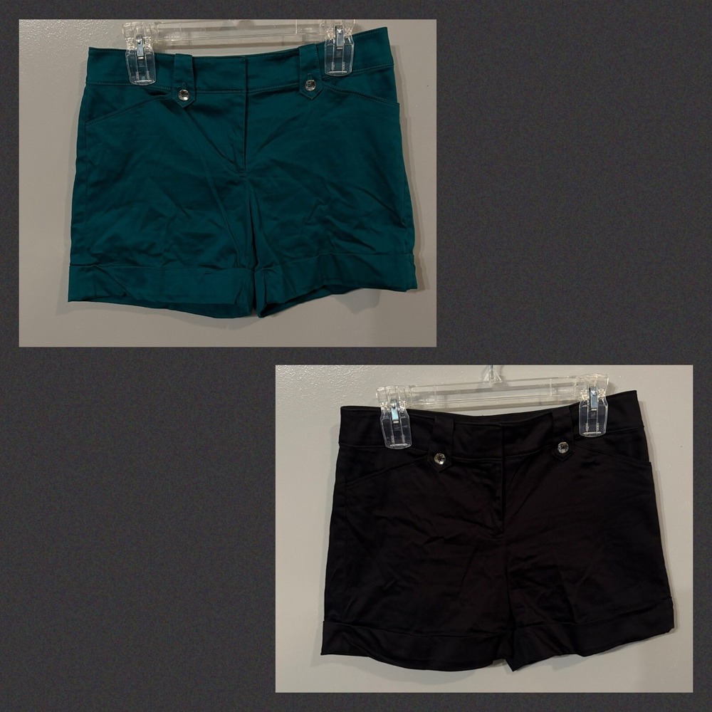 White House Black Market Black &Teal Cuffed Hem Dressy Shorts Bundle (Women's 4)